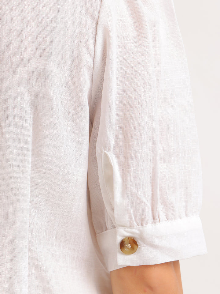 Hancock   Women   White   Solids   Lyocell   Regular Fit   Formal   Shirt
