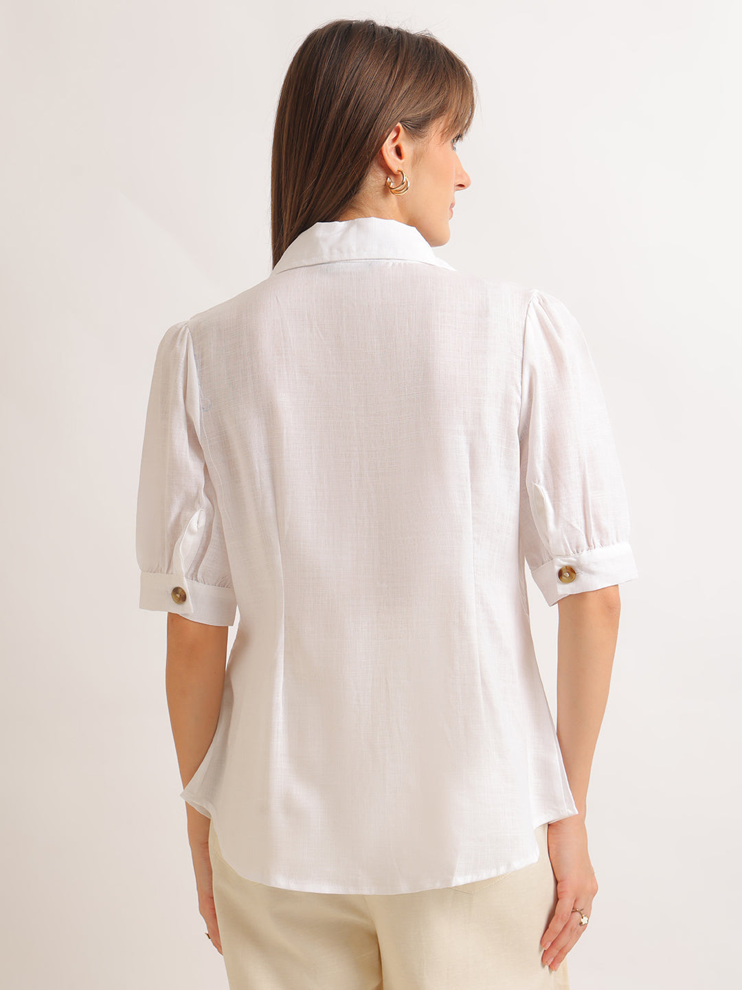 Hancock   Women   White   Solids   Lyocell   Regular Fit   Formal   Shirt
