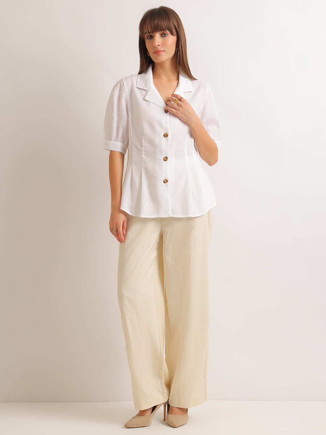 Hancock   Women   White   Solids   Lyocell   Regular Fit   Formal   Shirt