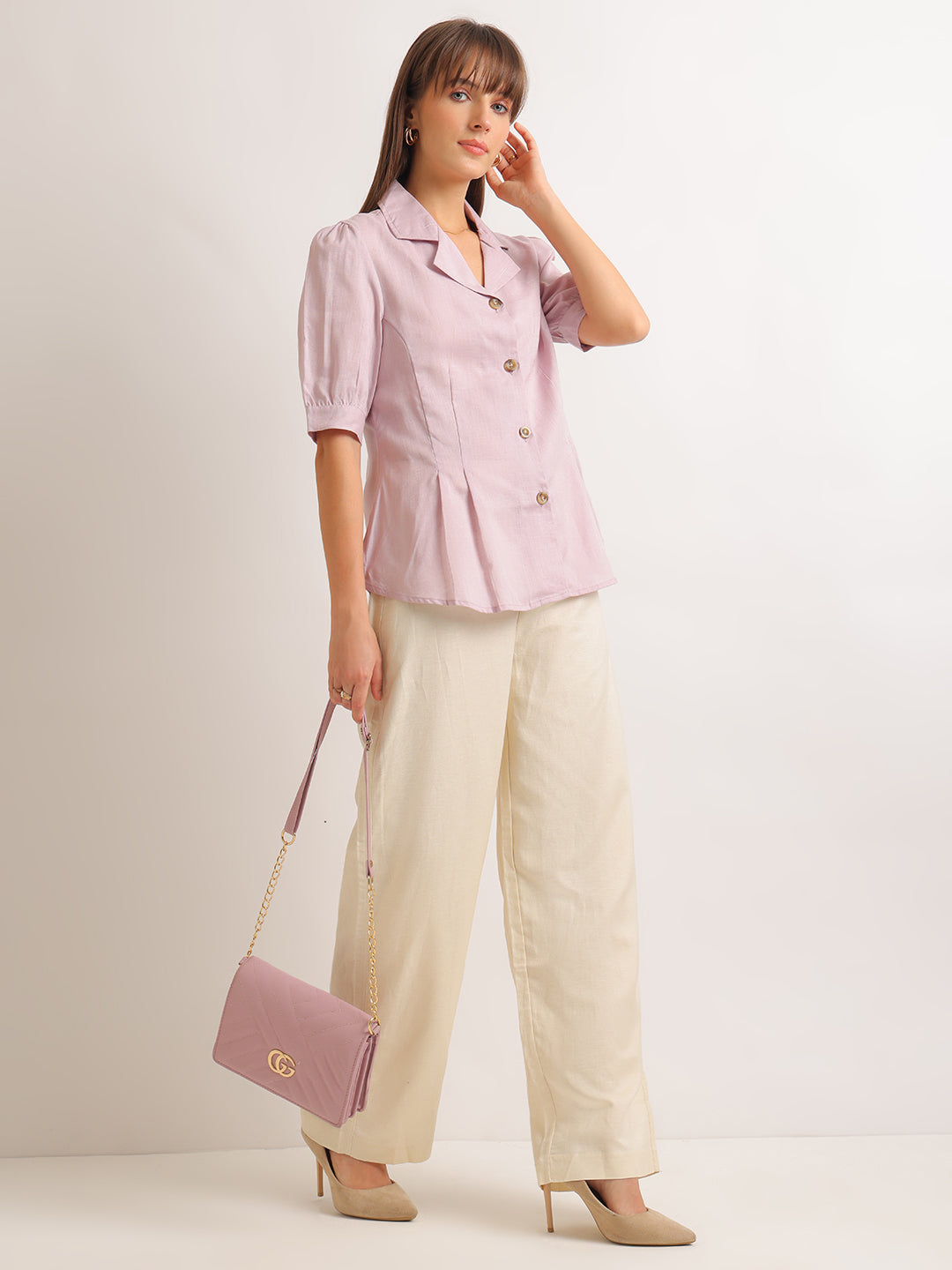 Hancock   Women   Purple   Solids   Lyocell   Regular Fit   Formal   Shirt