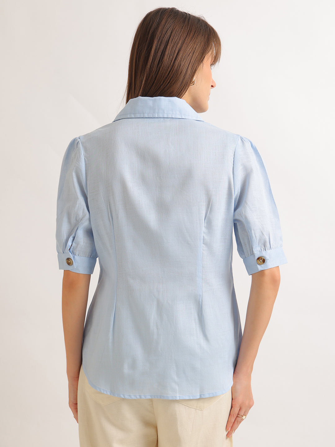 Hancock   Women   Sky Blue   Solids   Lyocell   Regular Fit   Formal   Shirt