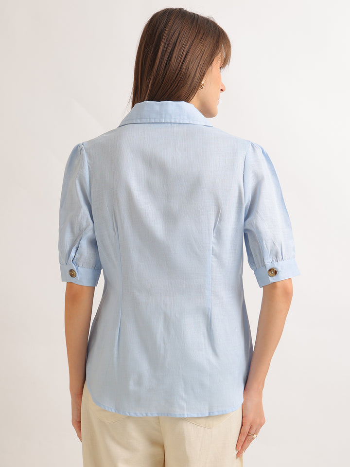 Hancock   Women   Sky Blue   Solids   Lyocell   Regular Fit   Formal   Shirt
