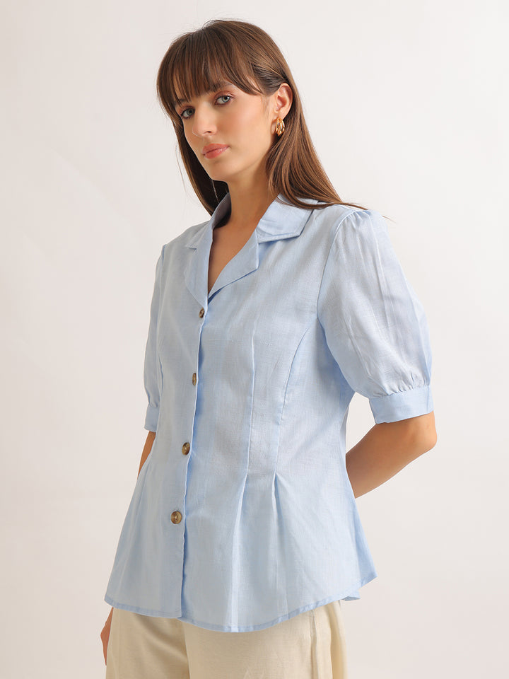Hancock   Women   Sky Blue   Solids   Lyocell   Regular Fit   Formal   Shirt