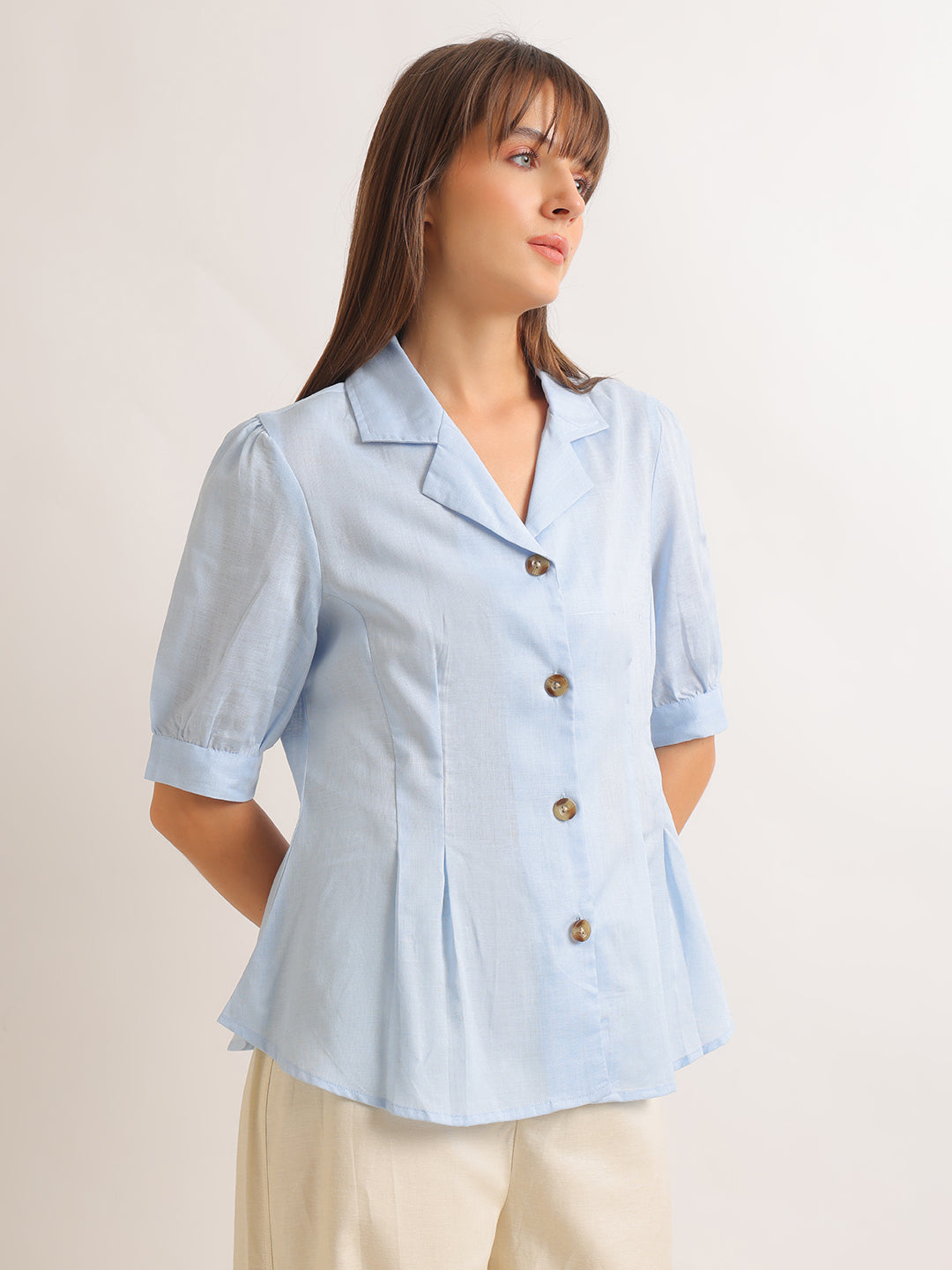 Hancock   Women   Sky Blue   Solids   Lyocell   Regular Fit   Formal   Shirt