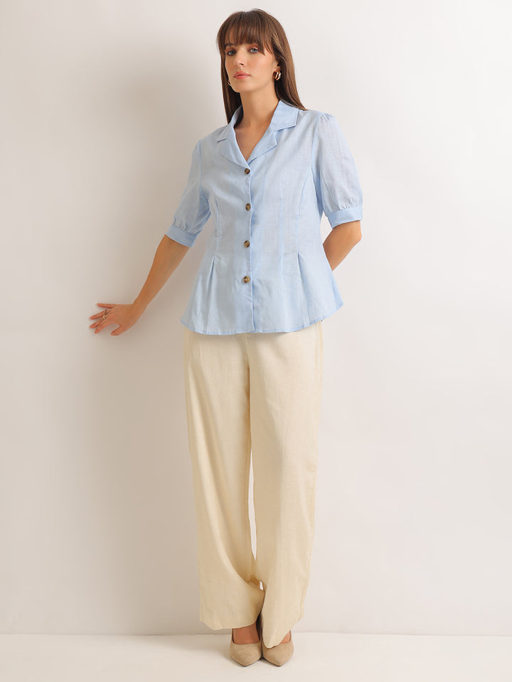 Hancock   Women   Sky Blue   Solids   Lyocell   Regular Fit   Formal   Shirt