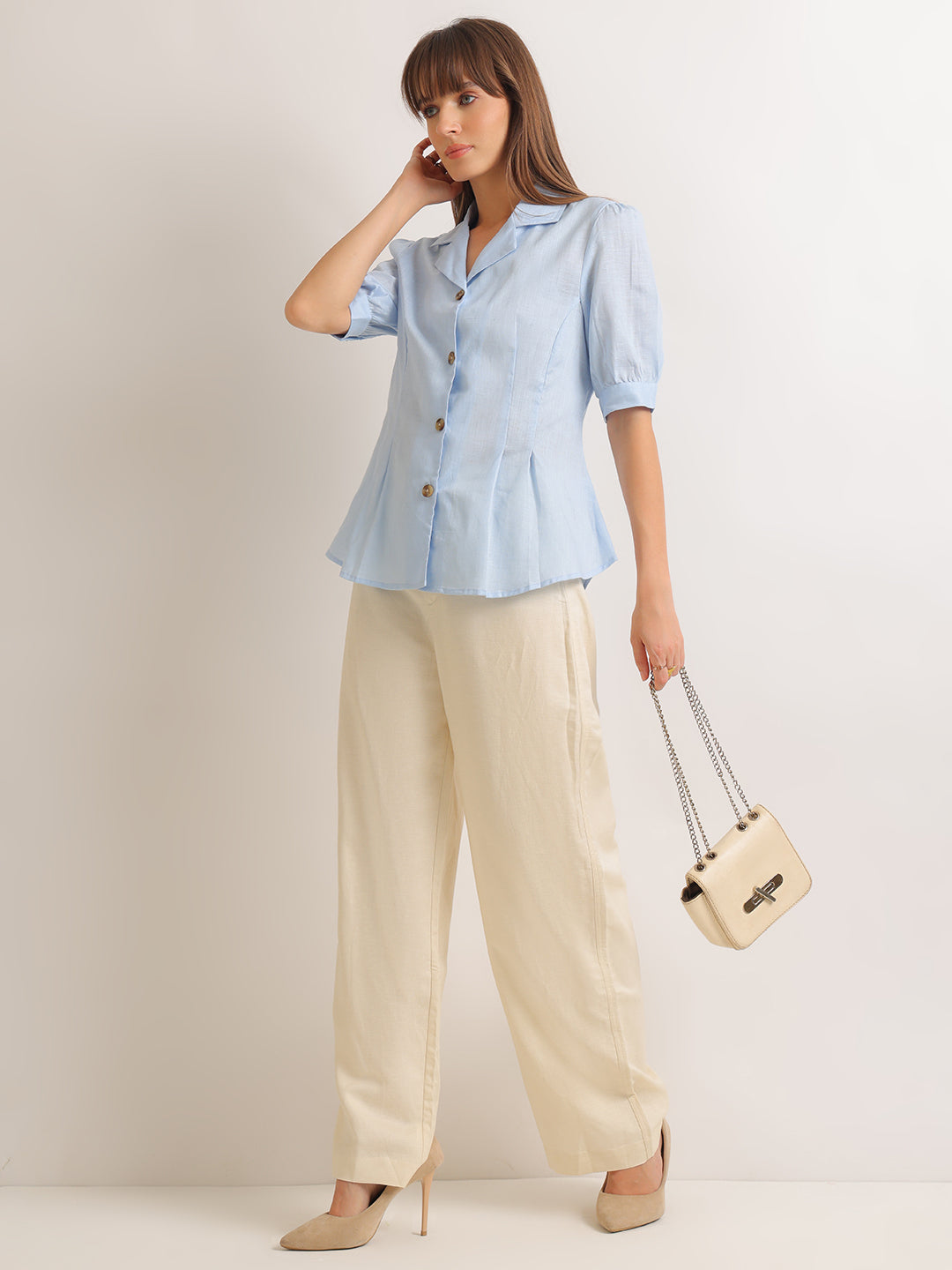 Hancock   Women   Sky Blue   Solids   Lyocell   Regular Fit   Formal   Shirt