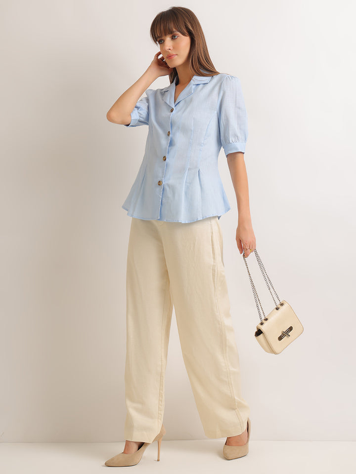 Hancock   Women   Sky Blue   Solids   Lyocell   Regular Fit   Formal   Shirt