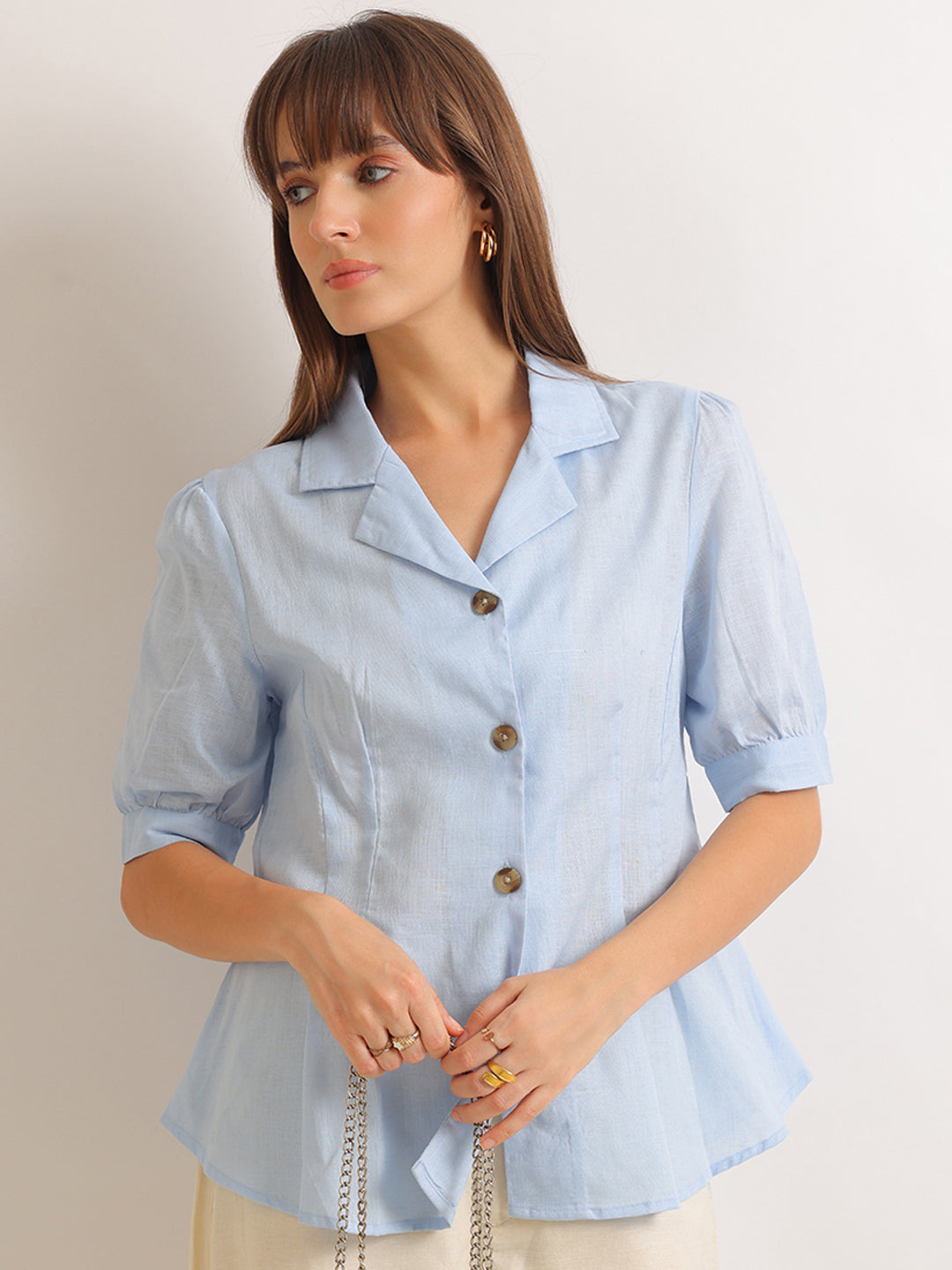 Hancock   Women   Sky Blue   Solids   Lyocell   Regular Fit   Formal   Shirt