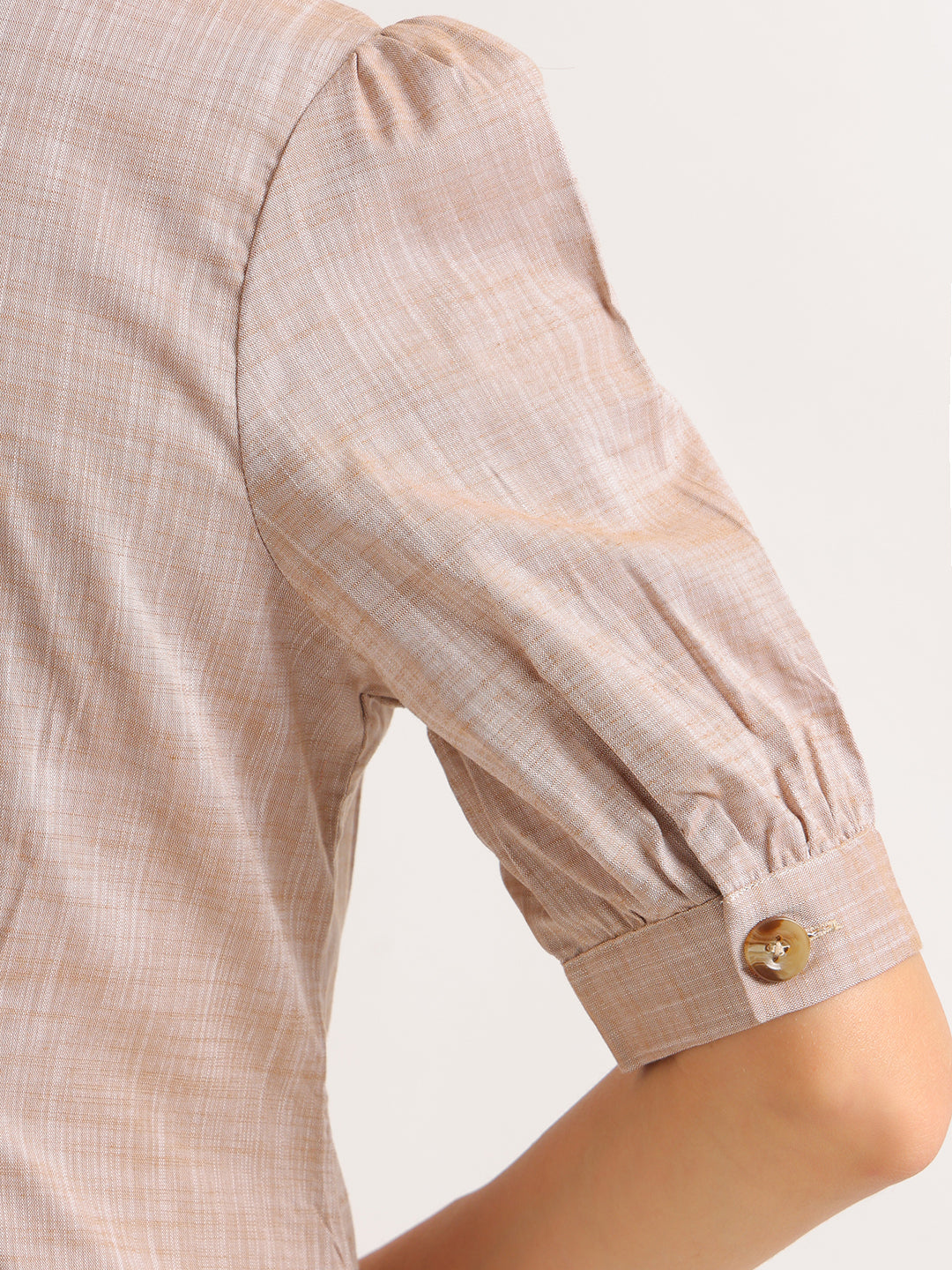 Hancock   Women   Sand Beige   Solid Self Design   Cotton Elastane   Regular Fit   Formal   Shirt