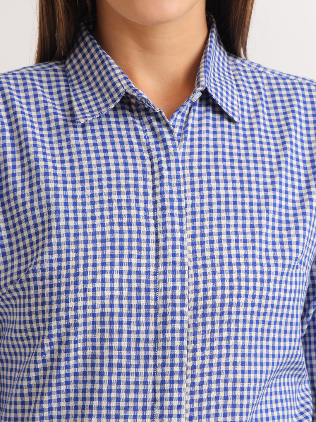 Hancock   Women   White & Blue   Checks   Pure Cotton   Regular Fit   Formal   Shirt