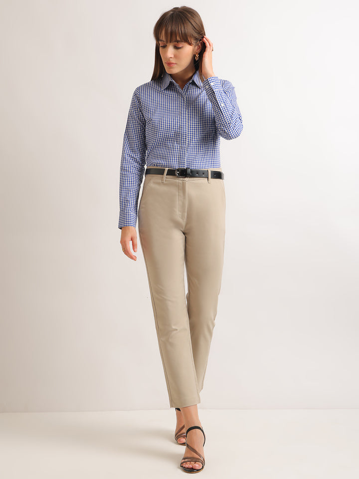 Hancock   Women   White & Blue   Checks   Pure Cotton   Regular Fit   Formal   Shirt