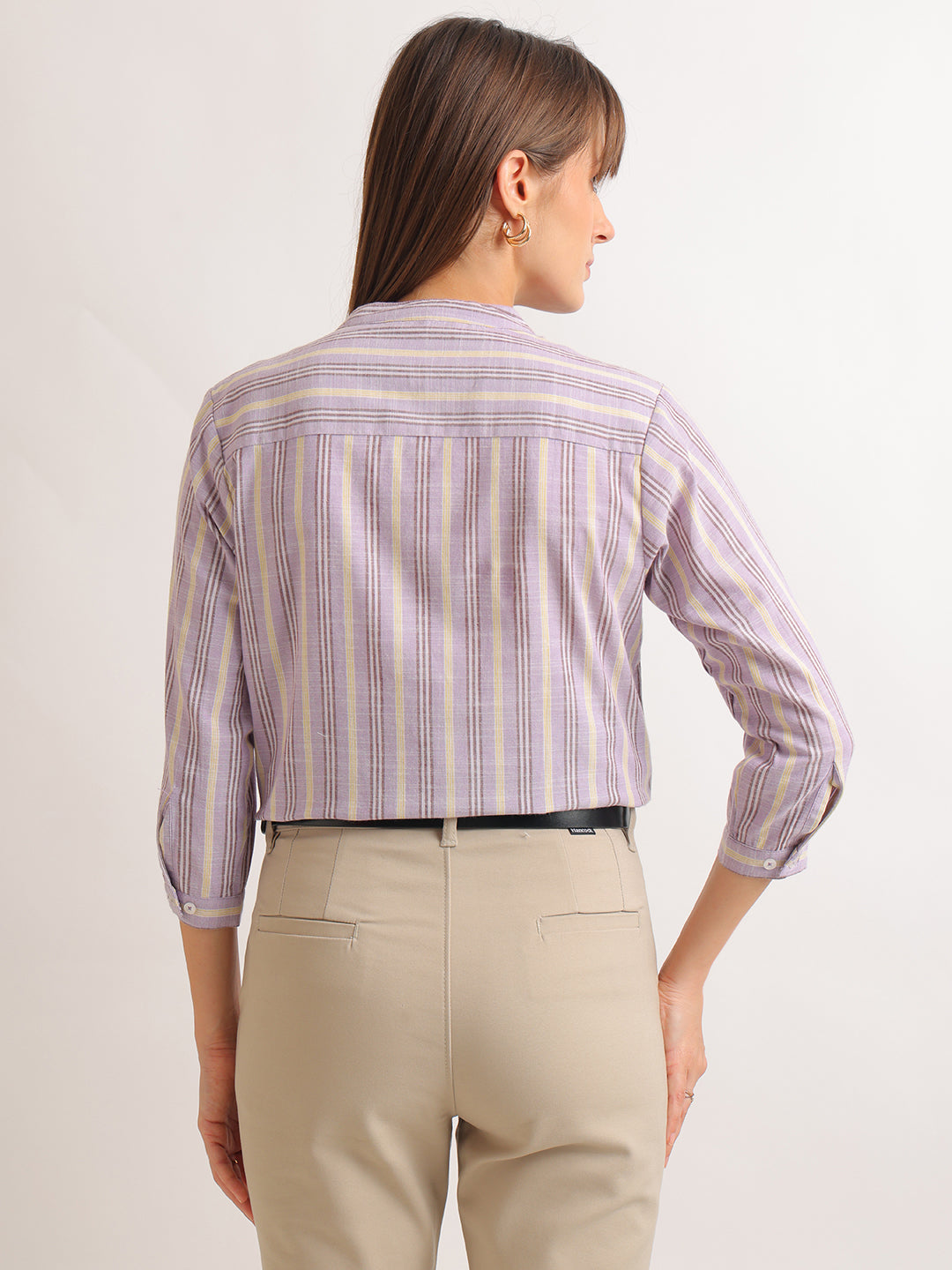 Hancock   Women   Purple   Stripes   Cotton Rich   Regular Fit   Formal   Shirt