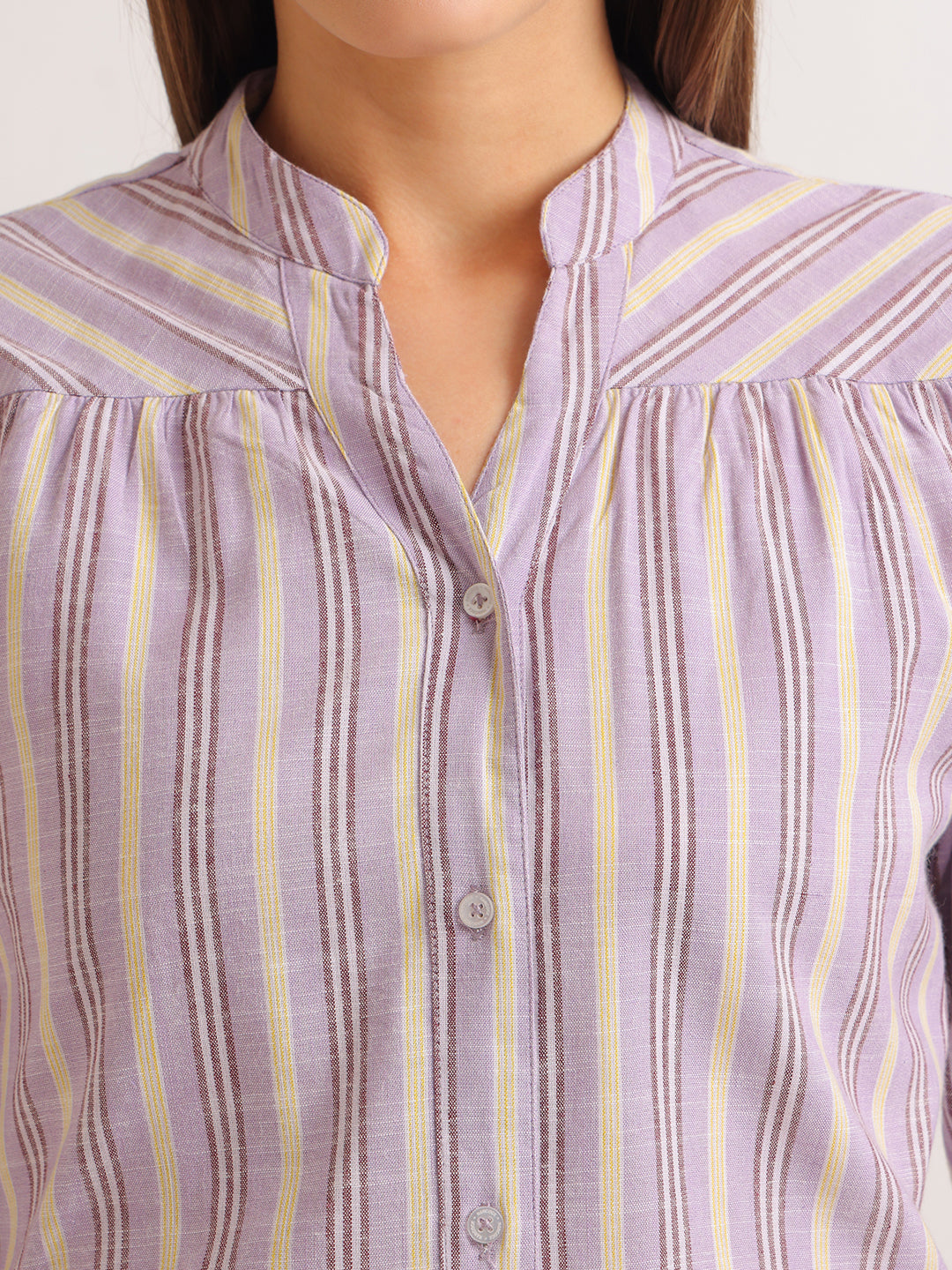 Hancock   Women   Purple   Stripes   Cotton Rich   Regular Fit   Formal   Shirt