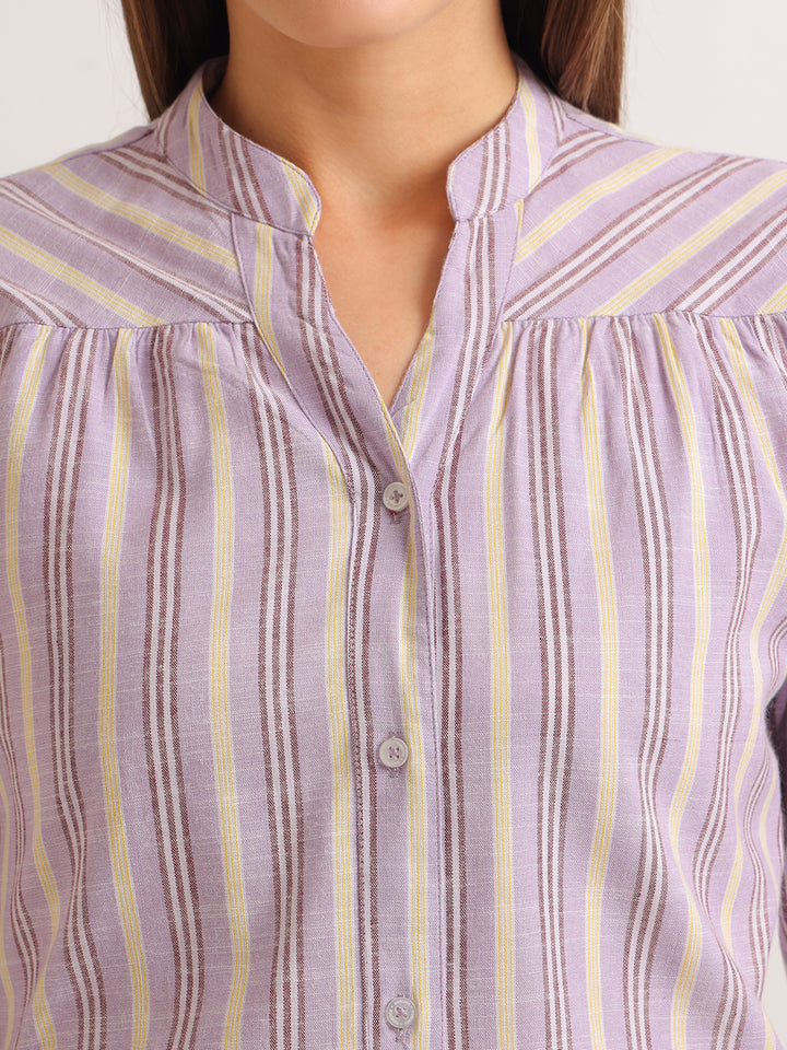 Hancock   Women   Purple   Stripes   Cotton Rich   Regular Fit   Formal   Shirt