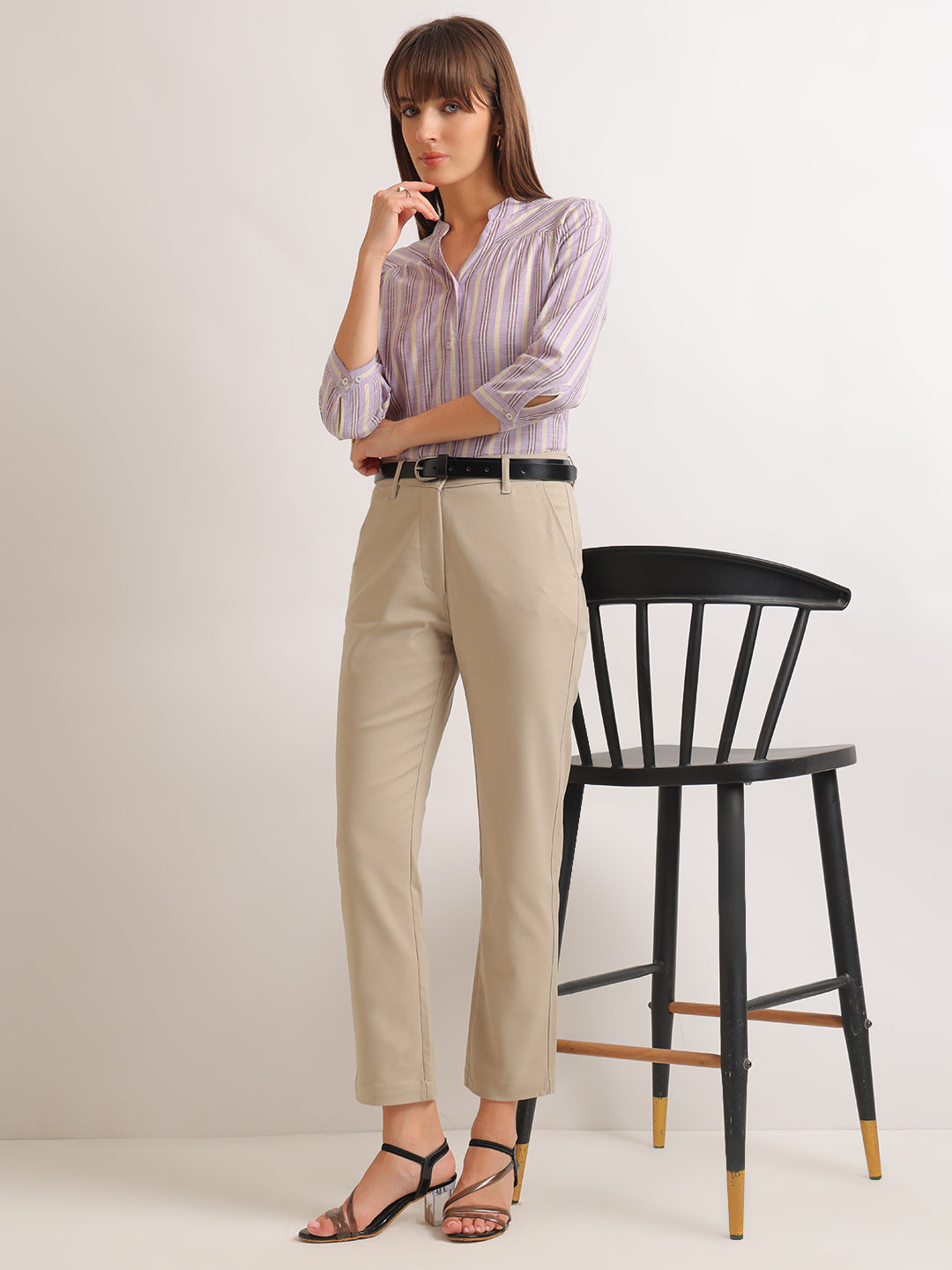 Hancock   Women   Purple   Stripes   Cotton Rich   Regular Fit   Formal   Shirt