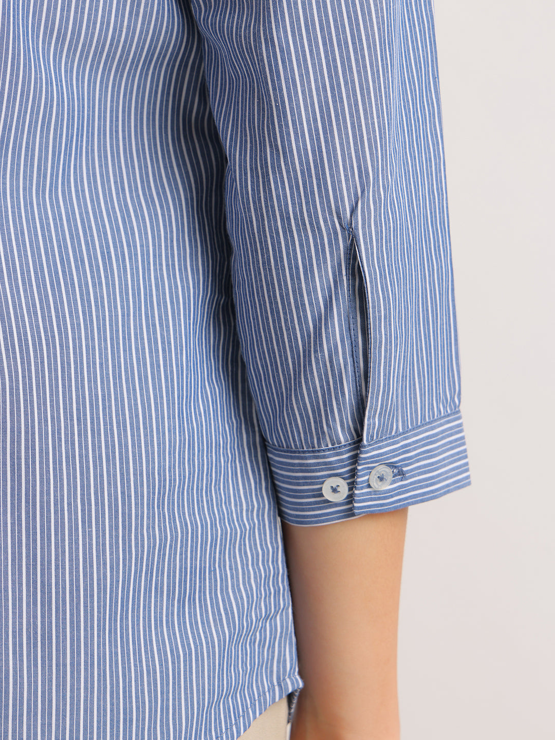Hancock   Women   Blue   Stripes   Pure Cotton   Regular Fit   Formal   Shirt