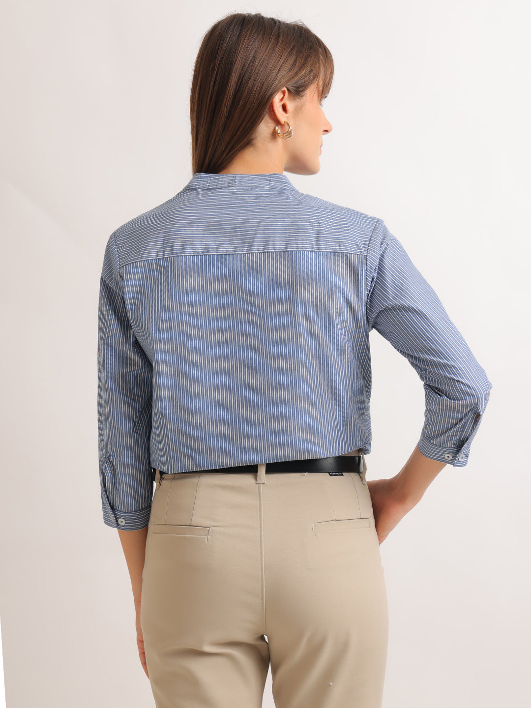 Hancock   Women   Blue   Stripes   Pure Cotton   Regular Fit   Formal   Shirt