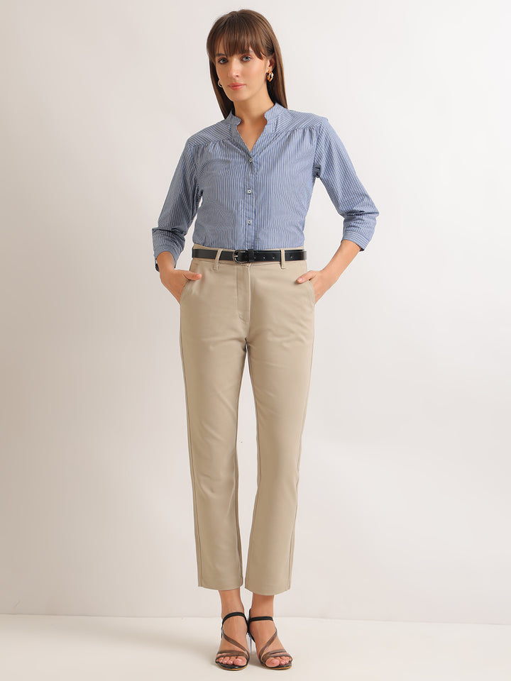Hancock   Women   Blue   Stripes   Pure Cotton   Regular Fit   Formal   Shirt