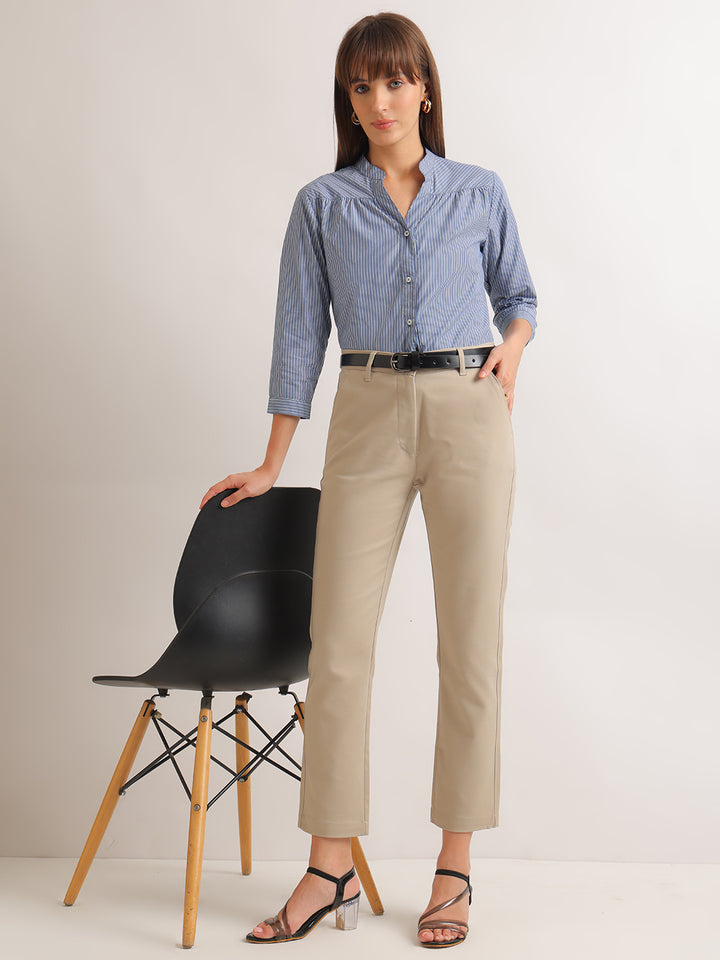 Hancock   Women   Blue   Stripes   Pure Cotton   Regular Fit   Formal   Shirt