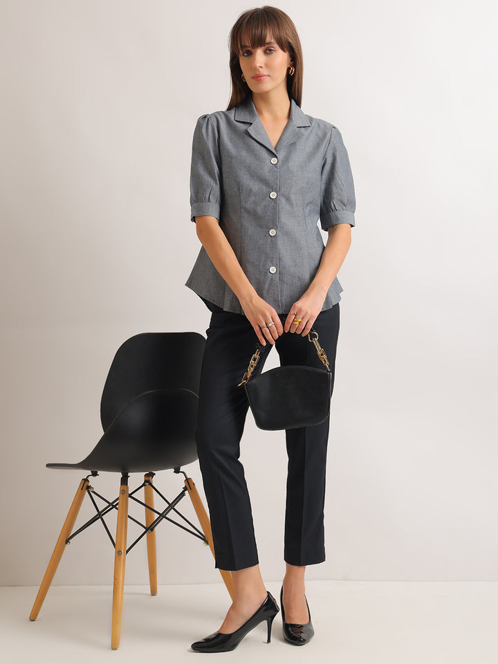 Hancock   Women   Oxford Grey   Solids   Pure Cotton   Regular Fit   Formal   Shirt