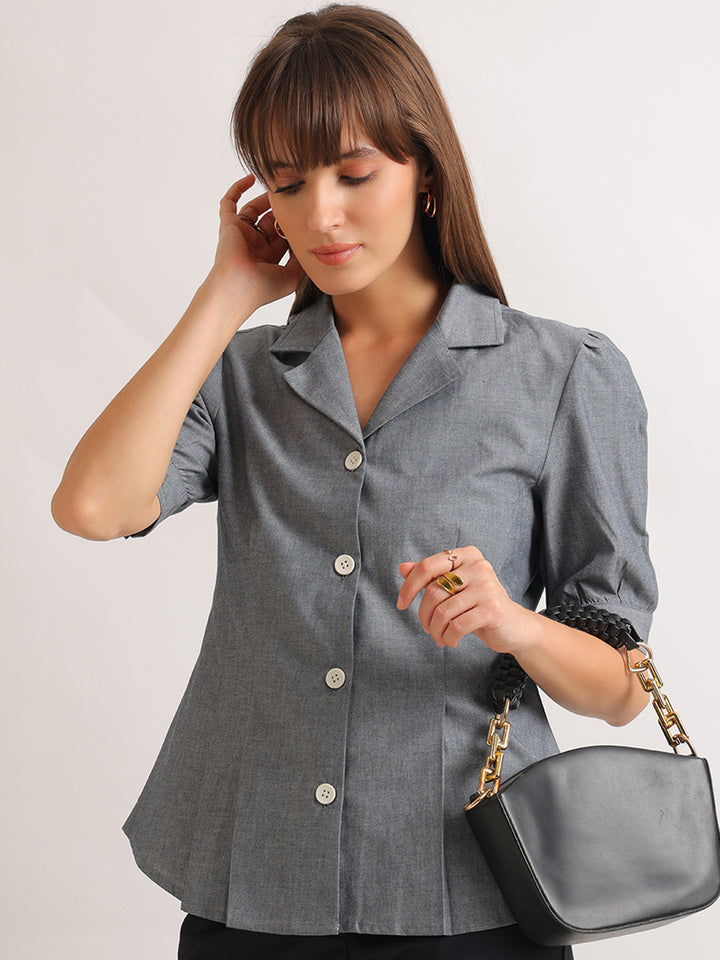 Hancock   Women   Oxford Grey   Solids   Pure Cotton   Regular Fit   Formal   Shirt