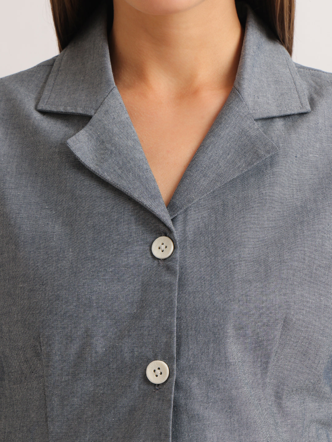 Hancock   Women   Oxford Grey   Solids   Pure Cotton   Regular Fit   Formal   Shirt