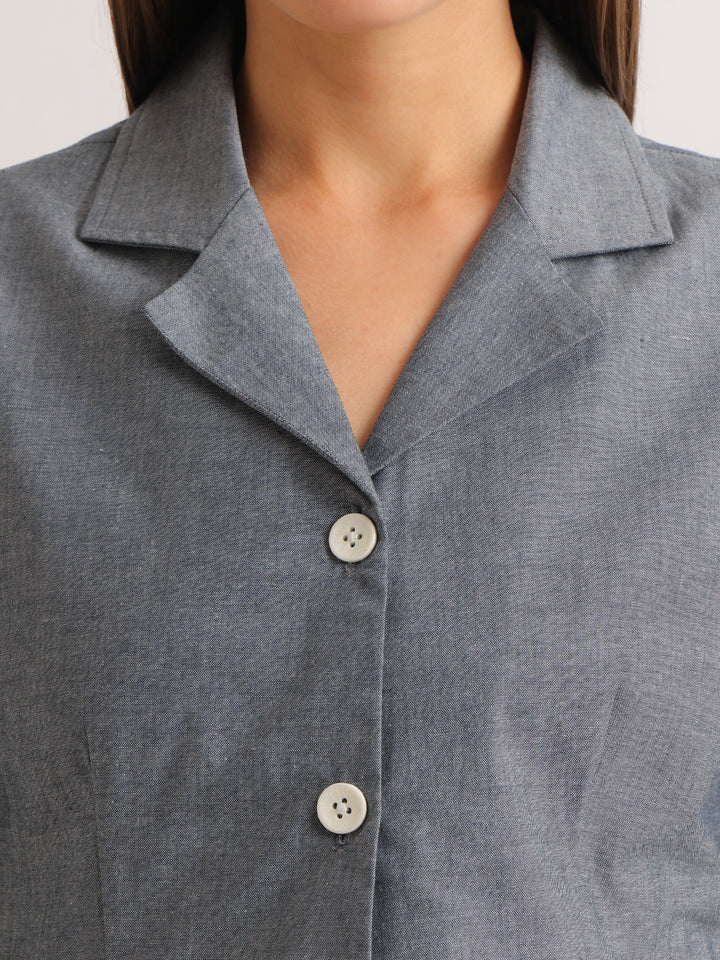 Hancock   Women   Oxford Grey   Solids   Pure Cotton   Regular Fit   Formal   Shirt