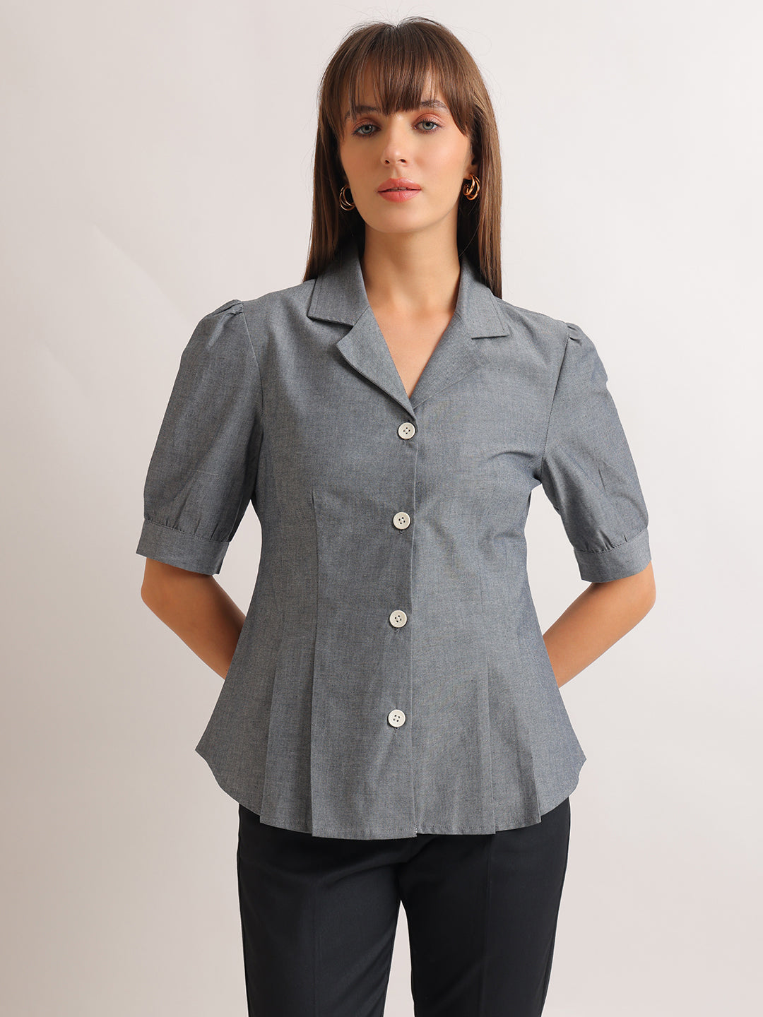 Hancock   Women   Oxford Grey   Solids   Pure Cotton   Regular Fit   Formal   Shirt