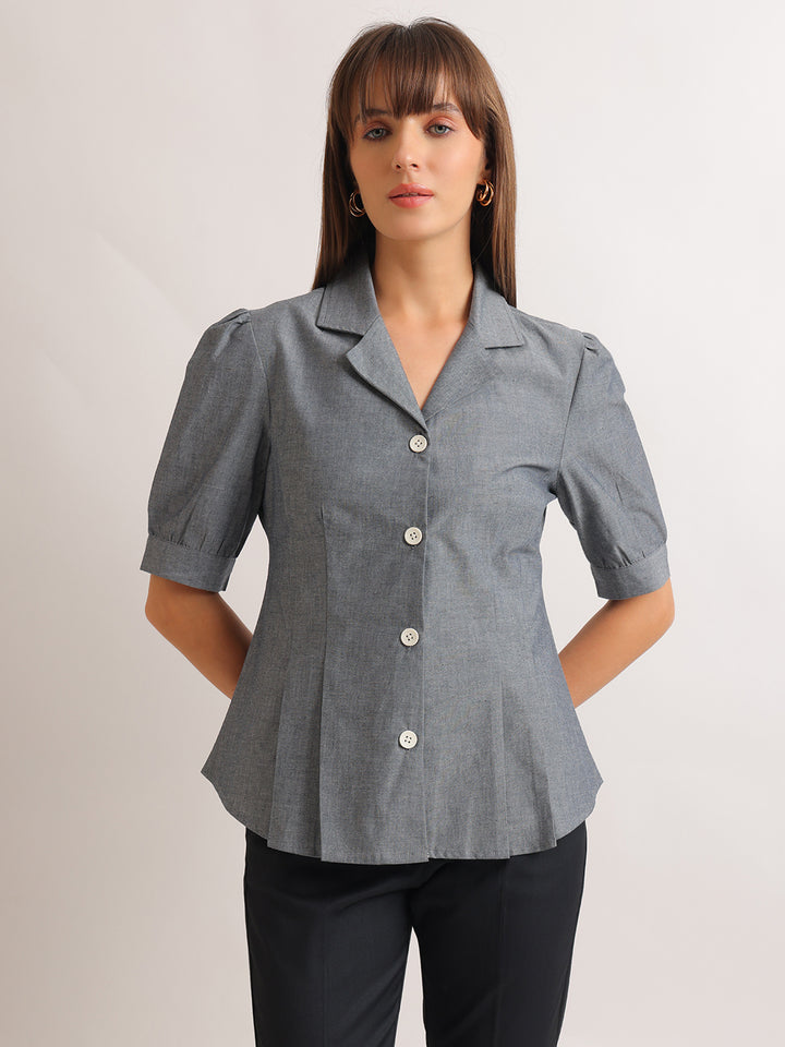 Hancock   Women   Oxford Grey   Solids   Pure Cotton   Regular Fit   Formal   Shirt