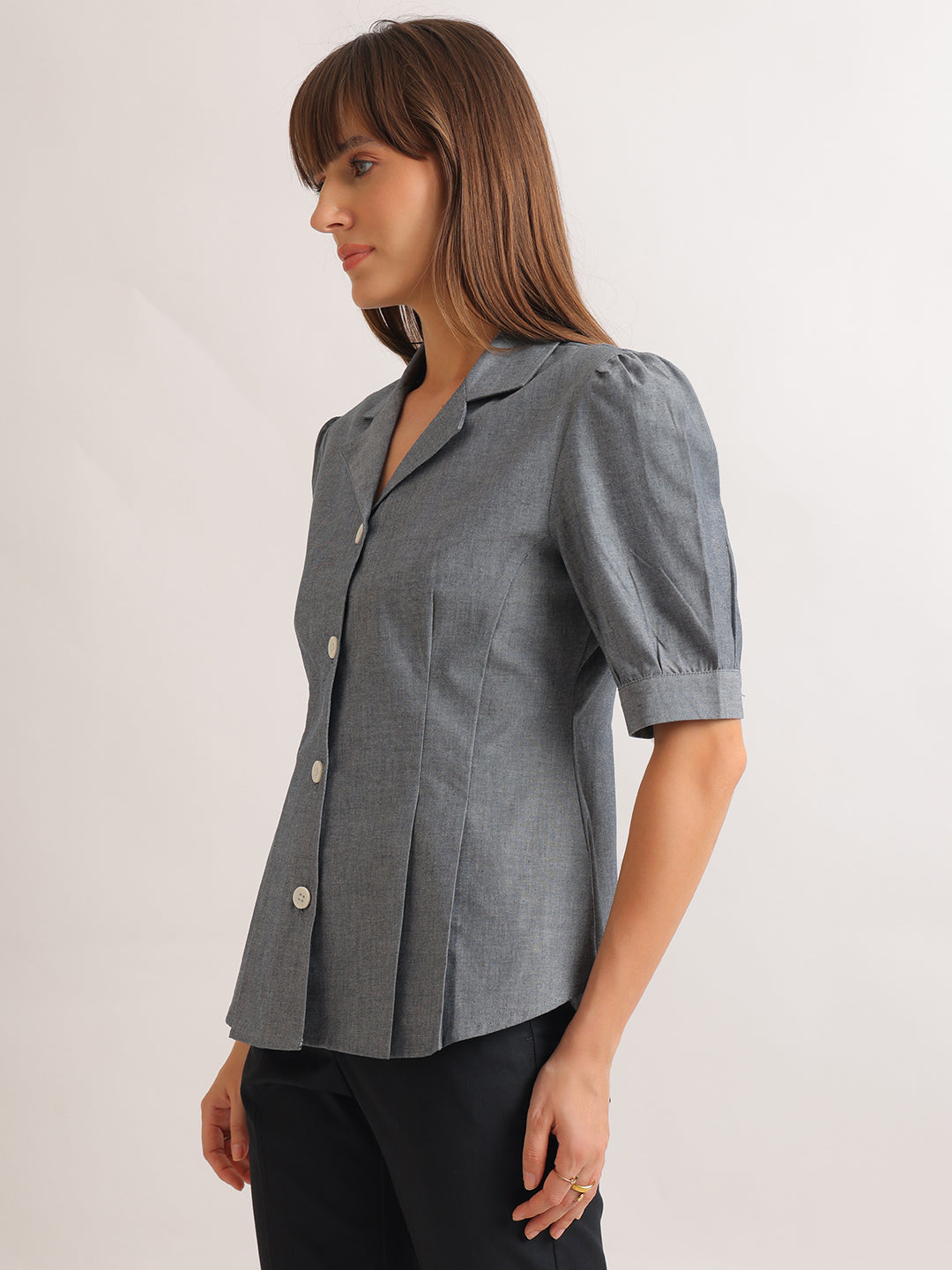 Hancock   Women   Oxford Grey   Solids   Pure Cotton   Regular Fit   Formal   Shirt