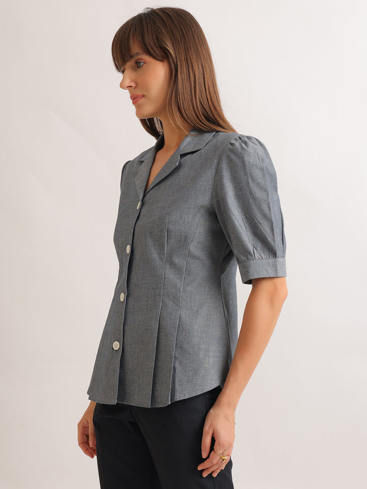 Hancock   Women   Oxford Grey   Solids   Pure Cotton   Regular Fit   Formal   Shirt