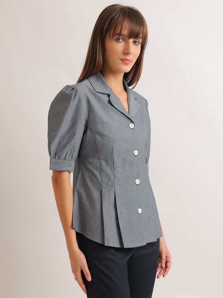 Hancock   Women   Oxford Grey   Solids   Pure Cotton   Regular Fit   Formal   Shirt