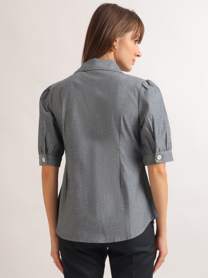 Hancock   Women   Oxford Grey   Solids   Pure Cotton   Regular Fit   Formal   Shirt