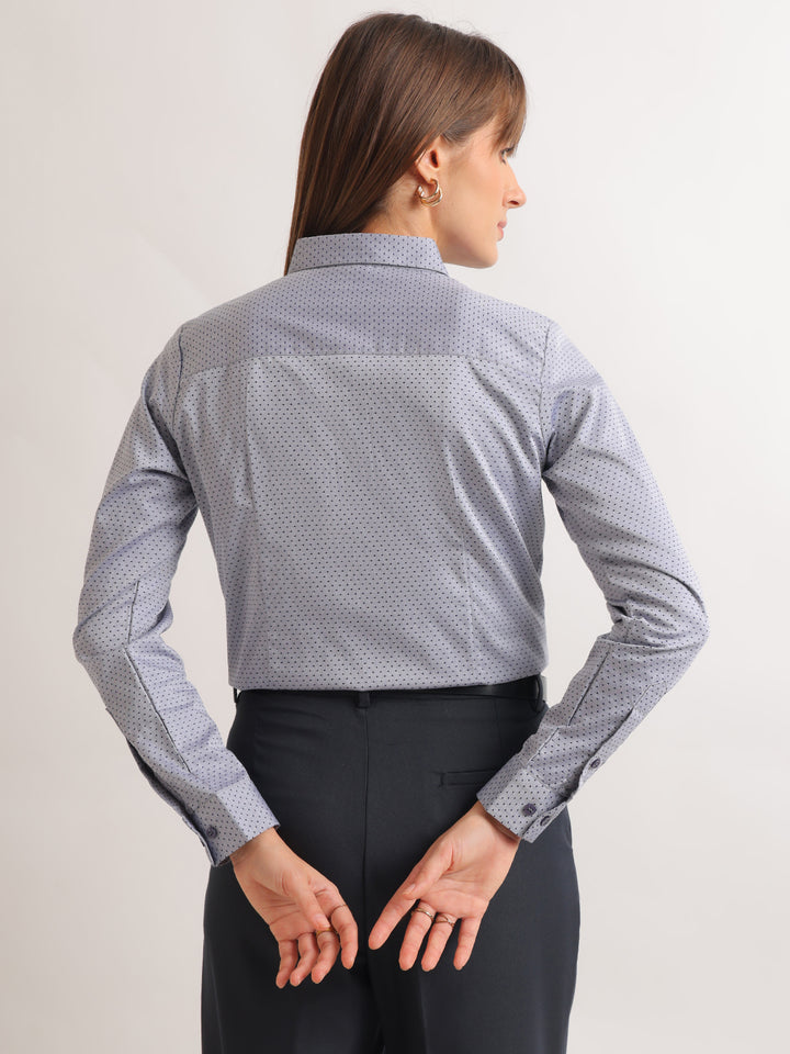 Hancock   Women   Grey & Navy Blue   Solid Self Design   Pure Cotton   Regular Fit   Formal   Shirt