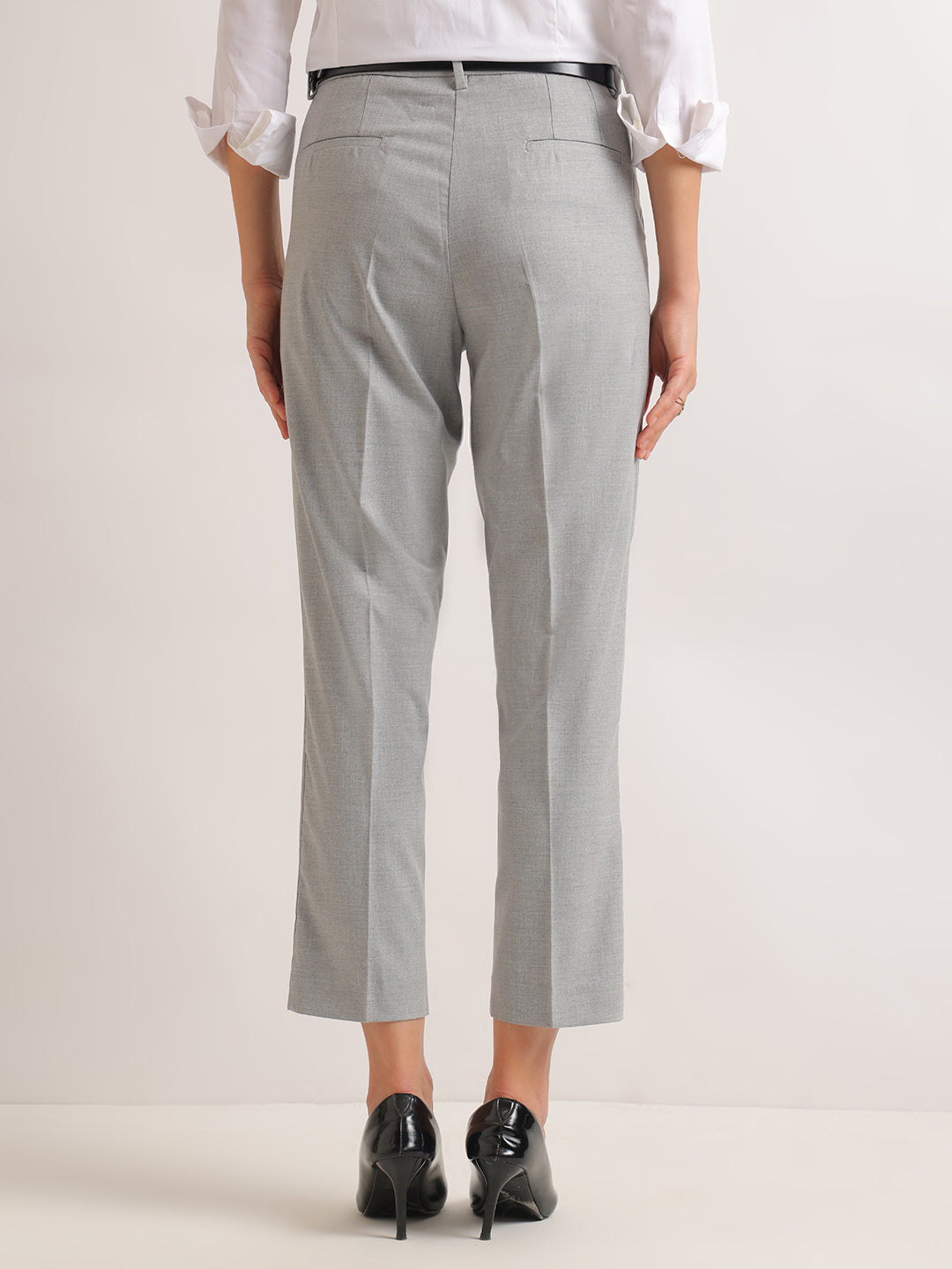 Hancock   Women   Melange Grey   Solids   Viscose Rayon   Slim Fit   Formal   Trouser