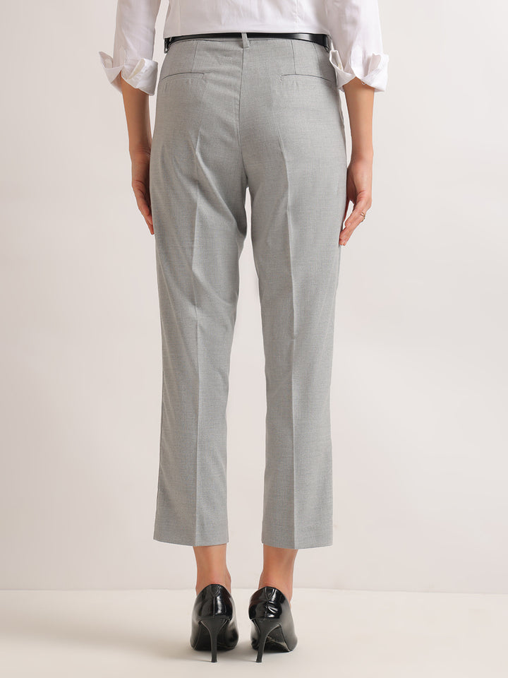 Hancock   Women   Melange Grey   Solids   Viscose Rayon   Slim Fit   Formal   Trouser