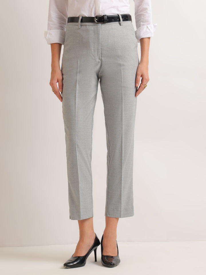 Hancock   Women   Melange Grey   Solids   Viscose Rayon   Slim Fit   Formal   Trouser