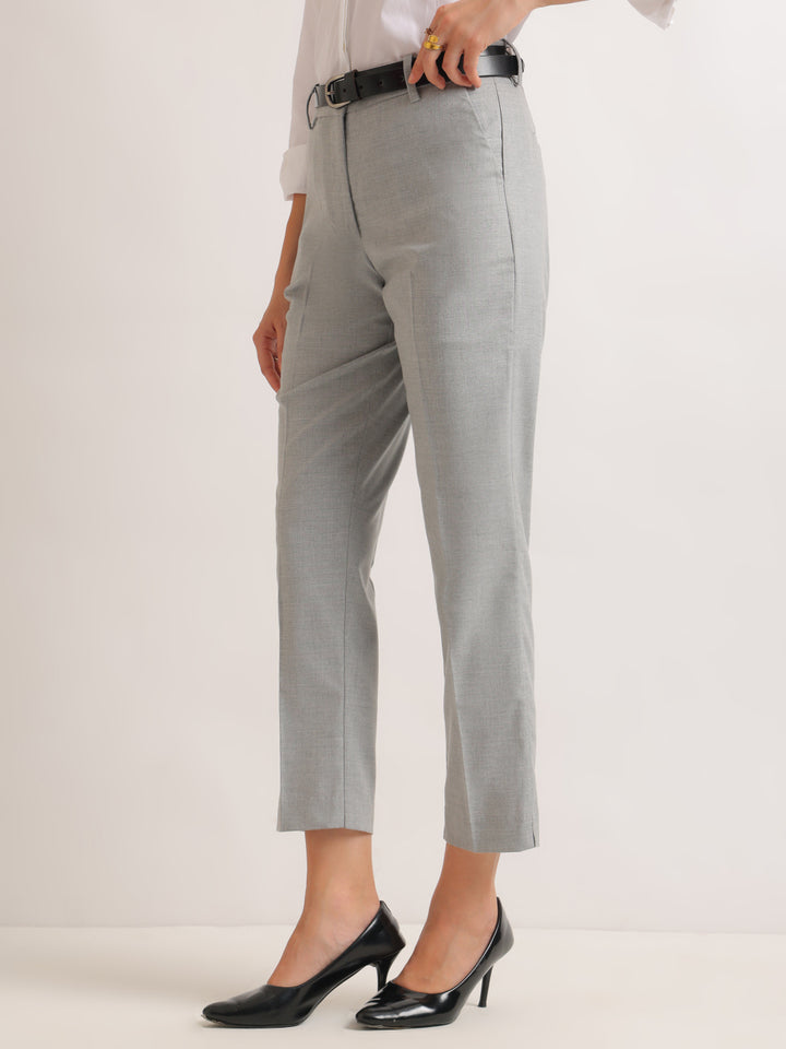 Hancock   Women   Melange Grey   Solids   Viscose Rayon   Slim Fit   Formal   Trouser