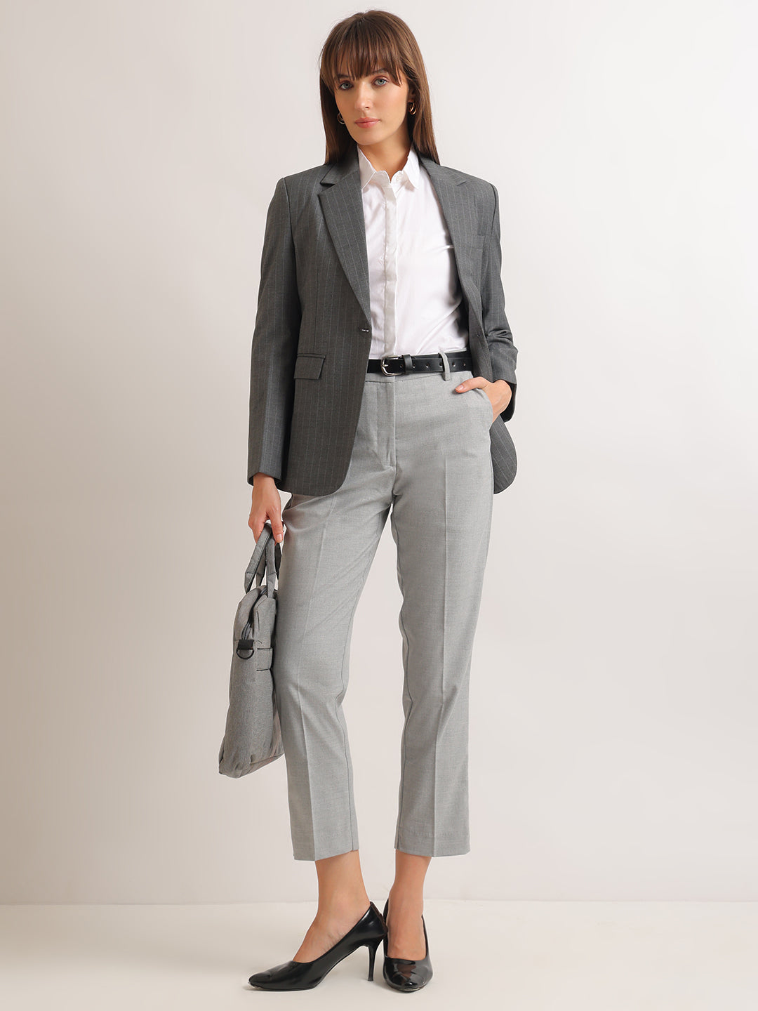 Hancock   Women   Melange Grey   Solids   Viscose Rayon   Slim Fit   Formal   Trouser