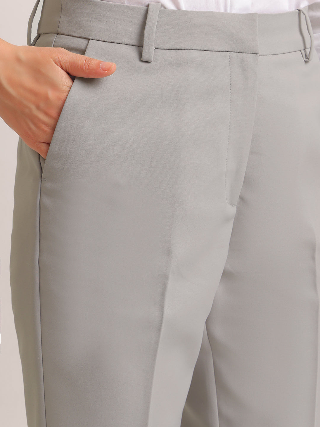Hancock   Women   Steel Grey   Solids   Viscose Rayon   Slim Fit   Formal   Trouser