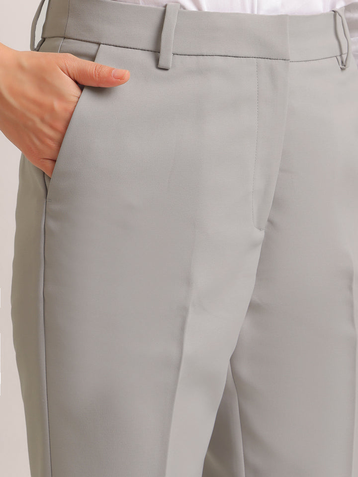 Hancock   Women   Steel Grey   Solids   Viscose Rayon   Slim Fit   Formal   Trouser