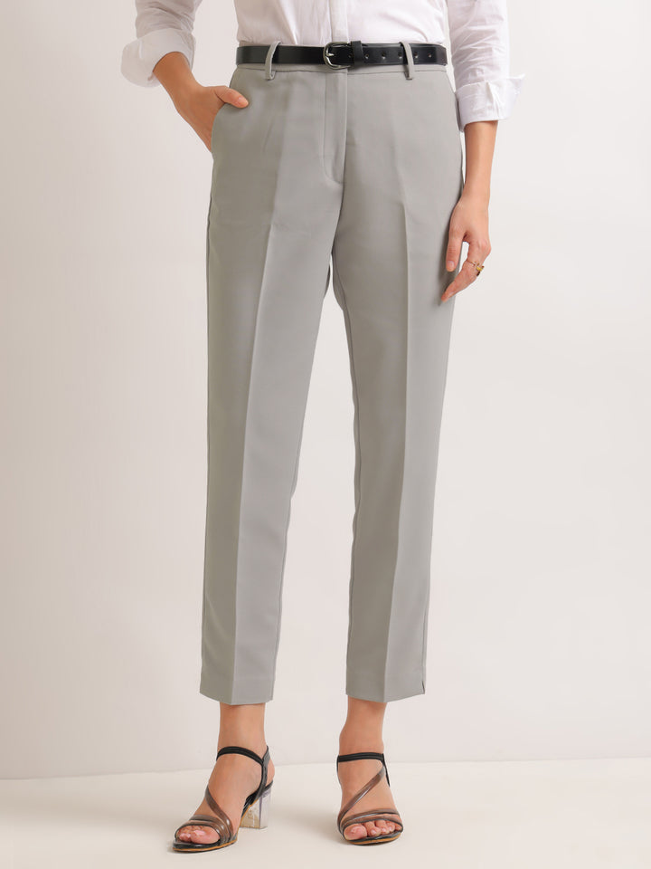 Hancock   Women   Steel Grey   Solids   Viscose Rayon   Slim Fit   Formal   Trouser
