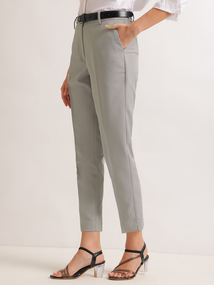 Hancock   Women   Steel Grey   Solids   Viscose Rayon   Slim Fit   Formal   Trouser