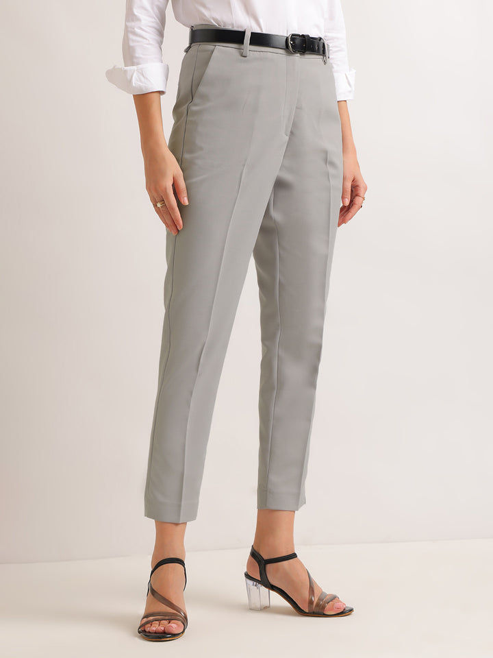 Hancock   Women   Steel Grey   Solids   Viscose Rayon   Slim Fit   Formal   Trouser