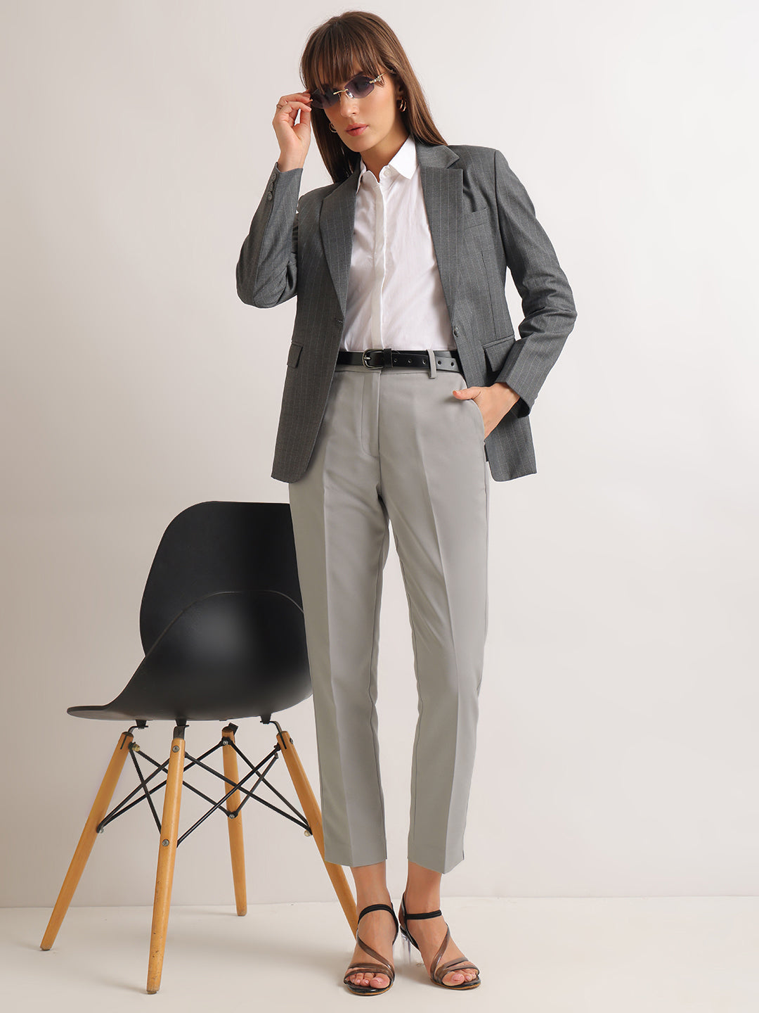 Hancock   Women   Steel Grey   Solids   Viscose Rayon   Slim Fit   Formal   Trouser