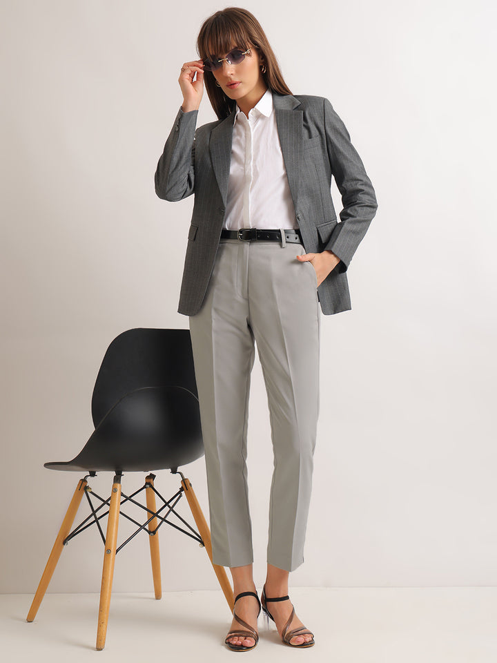 Hancock   Women   Steel Grey   Solids   Viscose Rayon   Slim Fit   Formal   Trouser