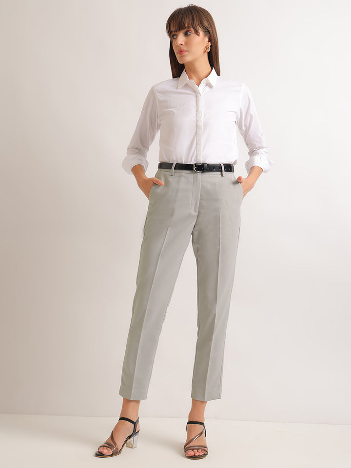 Hancock   Women   Steel Grey   Solids   Viscose Rayon   Slim Fit   Formal   Trouser