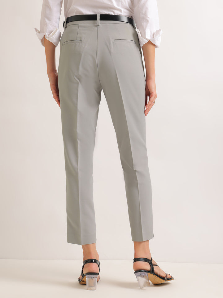 Hancock   Women   Steel Grey   Solids   Viscose Rayon   Slim Fit   Formal   Trouser