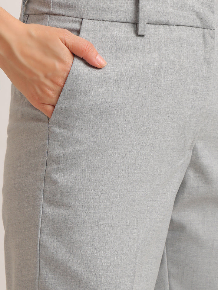 Hancock   Women   Melange Grey   Solids   Viscose Rayon   Slim Fit   Formal   Trouser