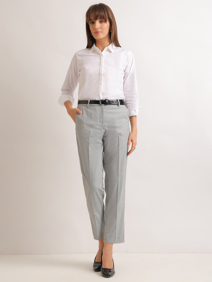 Hancock   Women   Melange Grey   Solids   Viscose Rayon   Slim Fit   Formal   Trouser